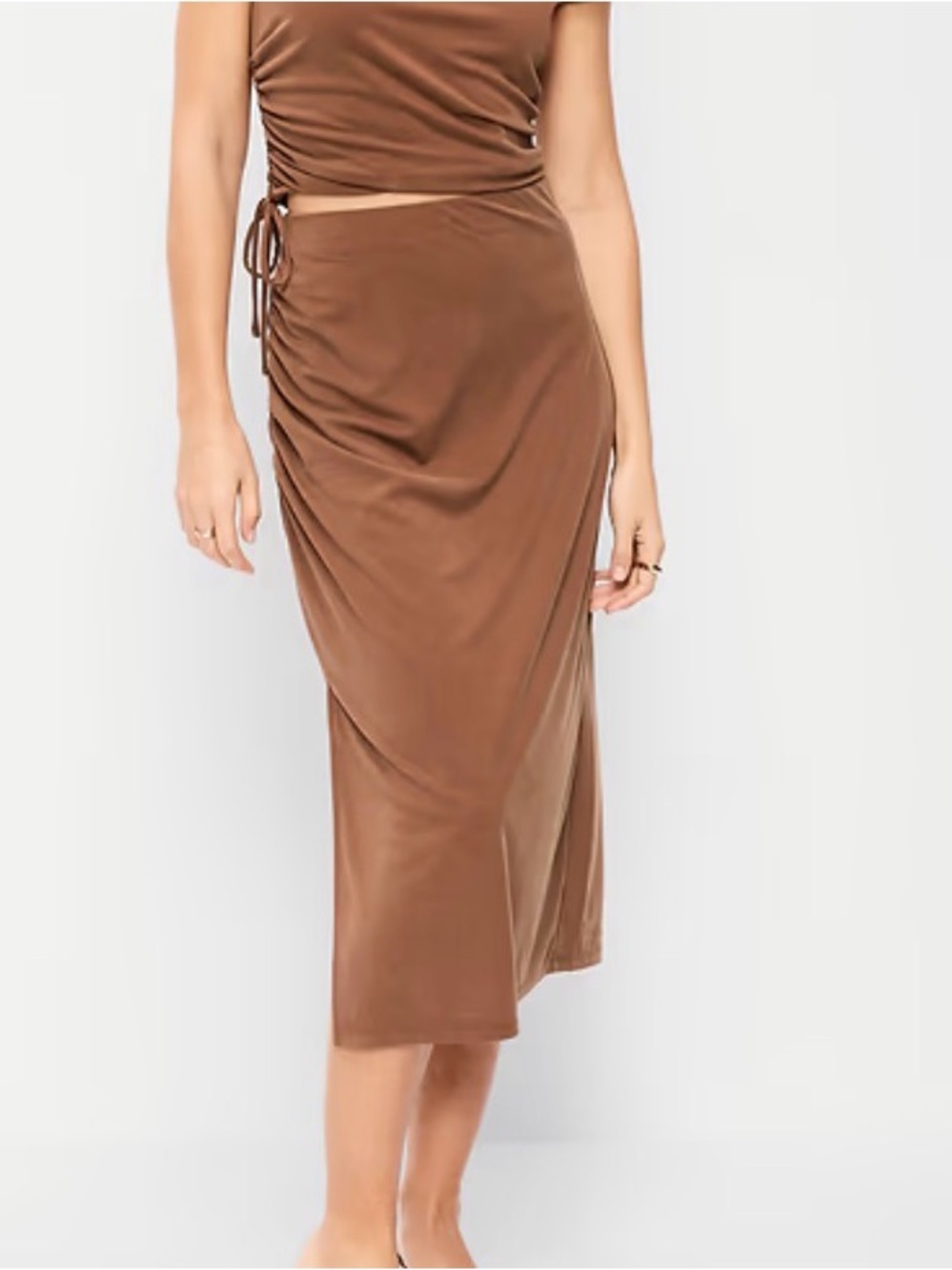 Old Navy Brown Side-Ruched Midi Skirt